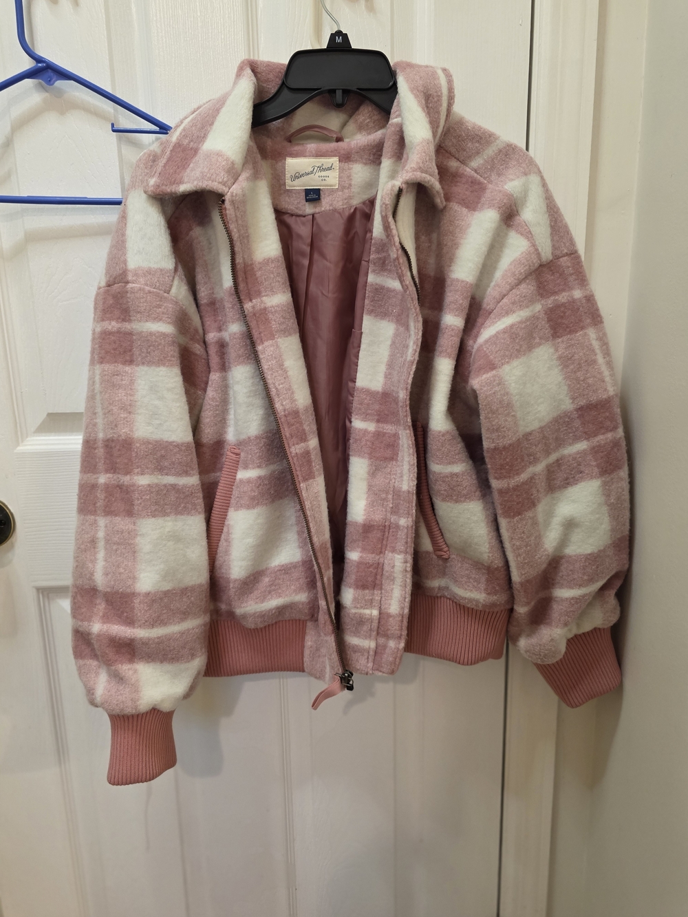 Universal Thread Pink & White Plaid Bomber Jacket